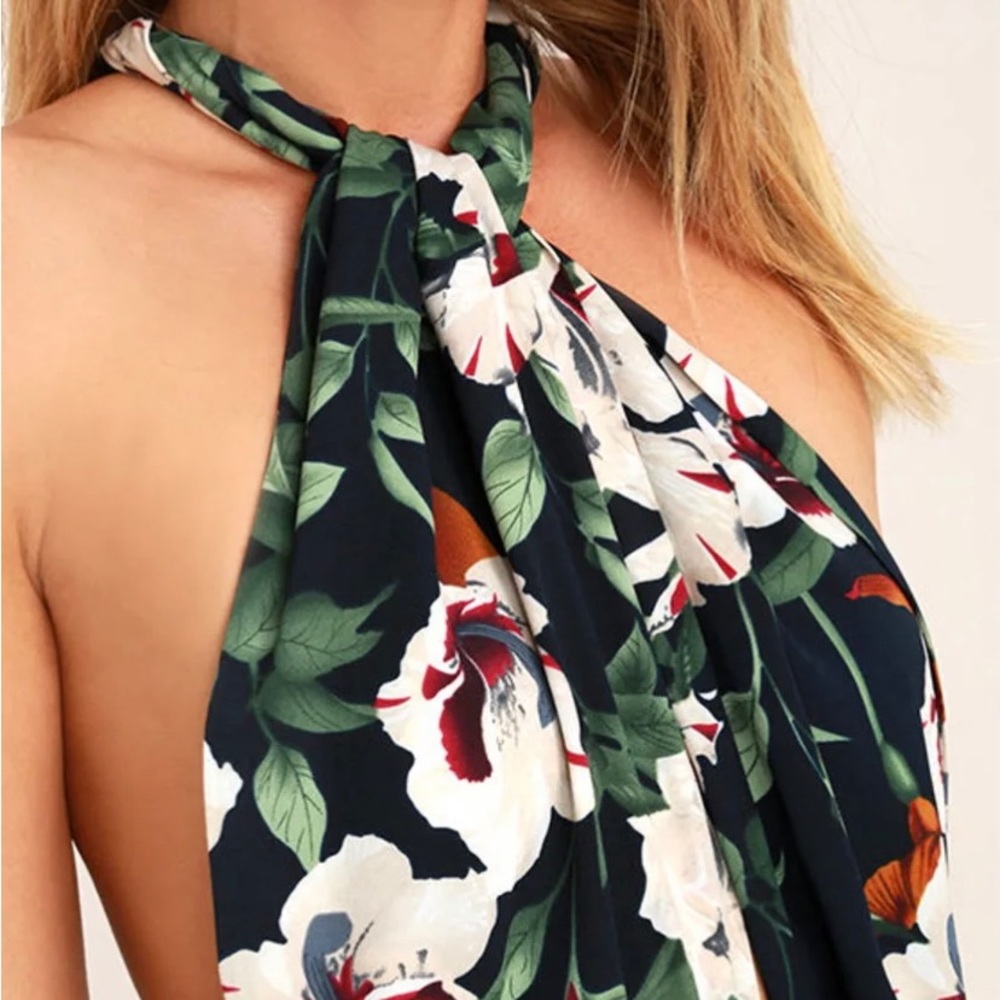 Lulus Elated Energy Midnight Blue Tropical Print Convertible Romper - Picture 8 of 9